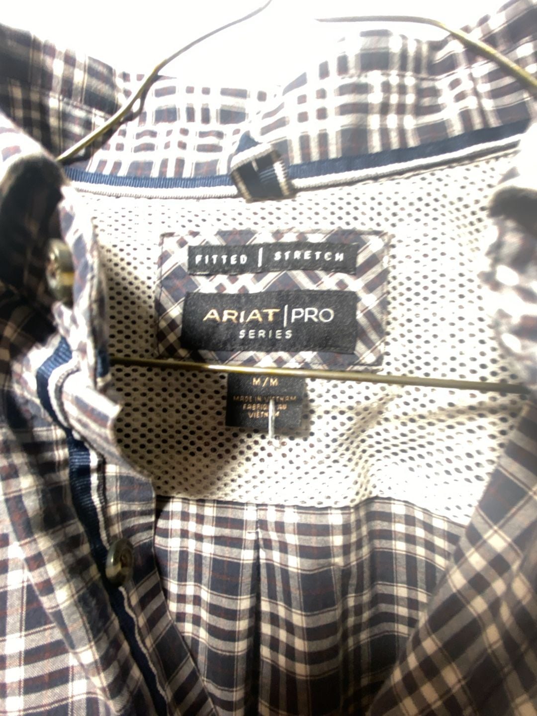Ariat Pro Series Mens M Western Plaid Button Up Shirt Long Sleeve Brown Gray 3