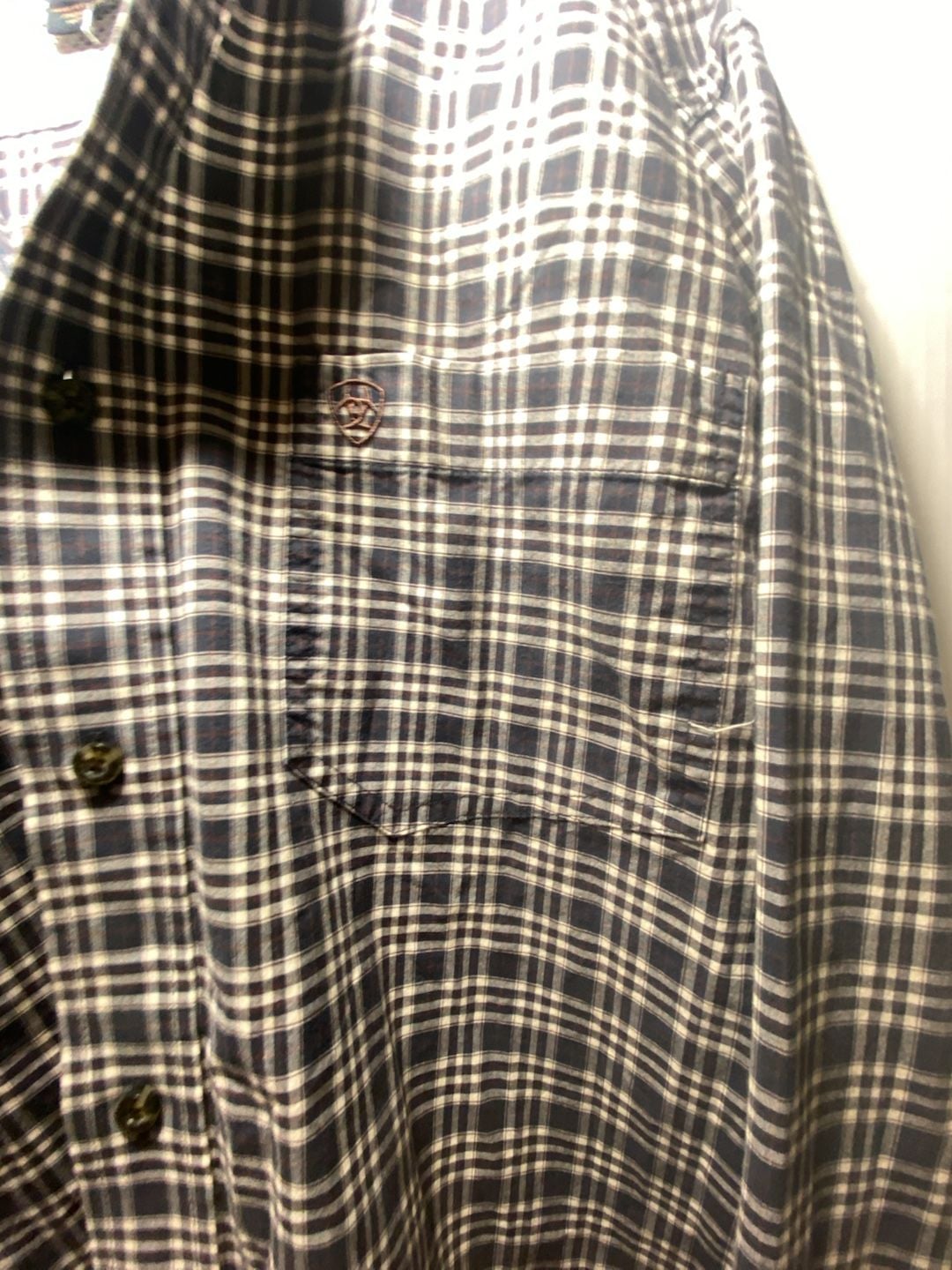 Ariat Pro Series Mens M Western Plaid Button Up Shirt Long Sleeve Brown Gray 4