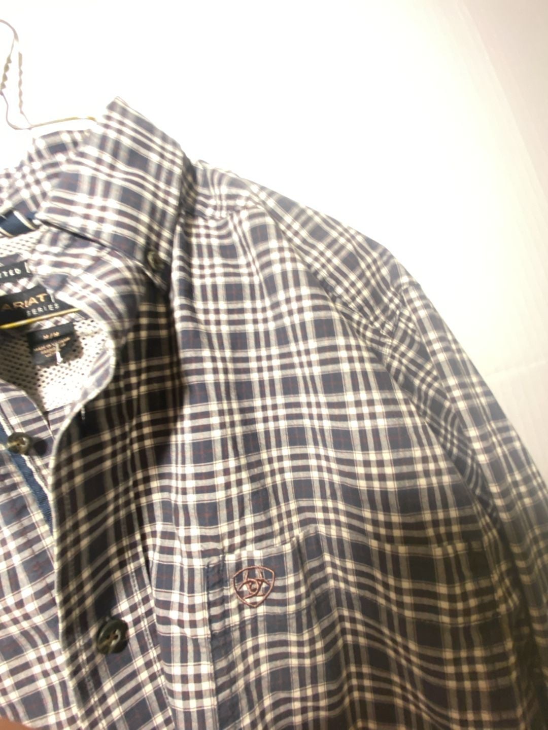 Ariat Pro Series Mens M Western Plaid Button Up Shirt Long Sleeve Brown Gray 6