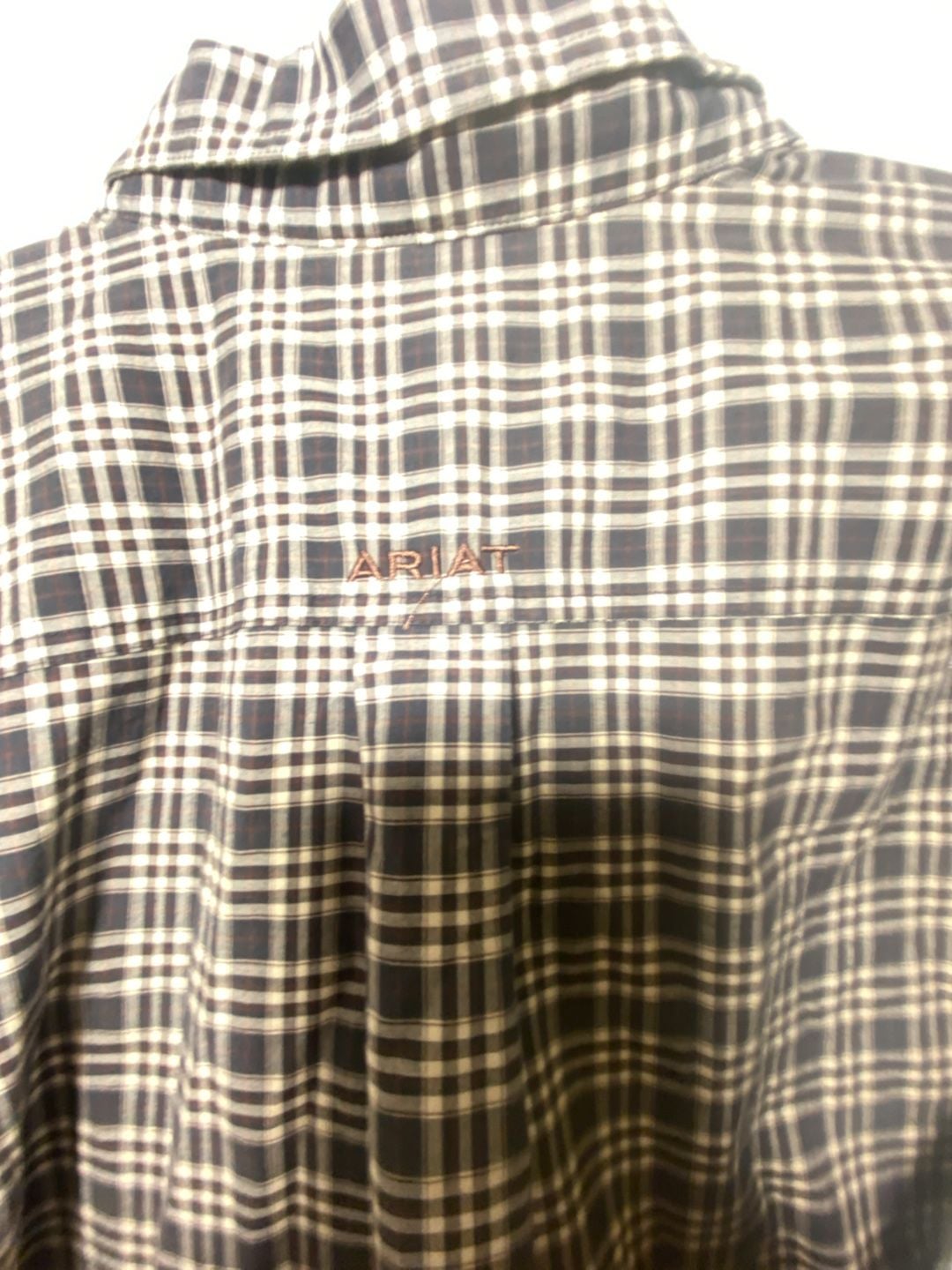 Ariat Pro Series Mens M Western Plaid Button Up Shirt Long Sleeve Brown Gray 9