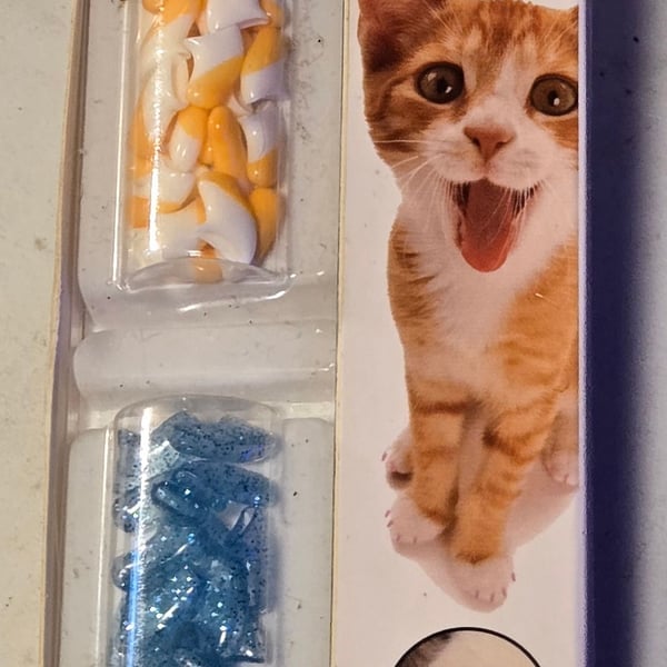 Kitty Caps Cat Nail Caps Small White with Orange & Clear with Blue Glitter