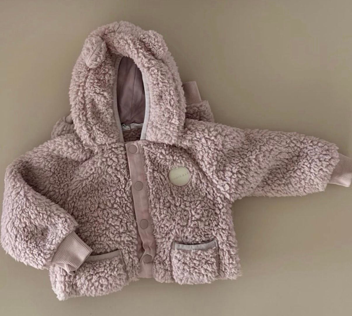 Jamie Kay Teddy Fleece Romper Size 0 Dusty Pink Bear Ears Snowsuit 2