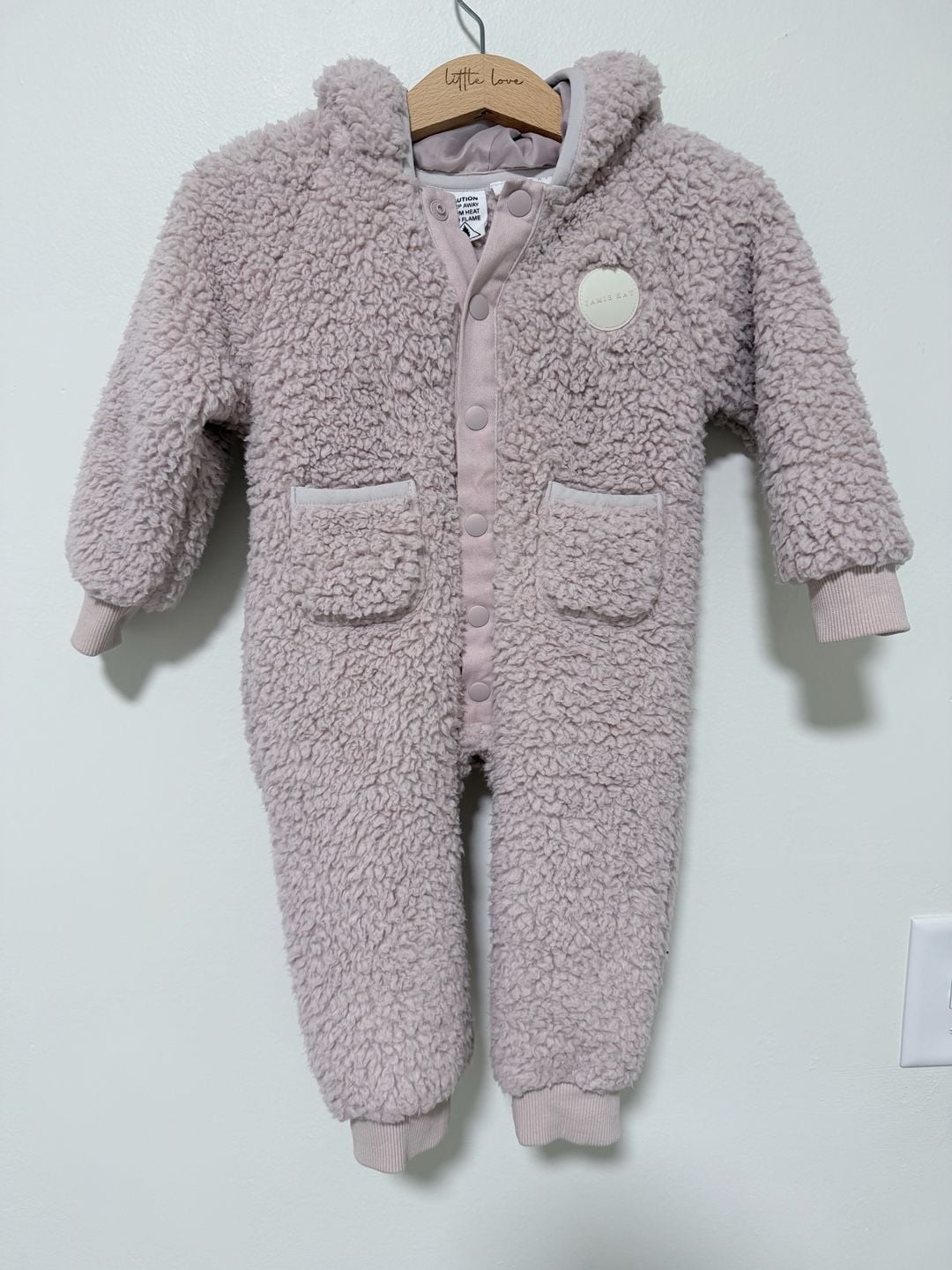 Jamie Kay Teddy Fleece Romper Size 0 Dusty Pink Bear Ears Snowsuit 3