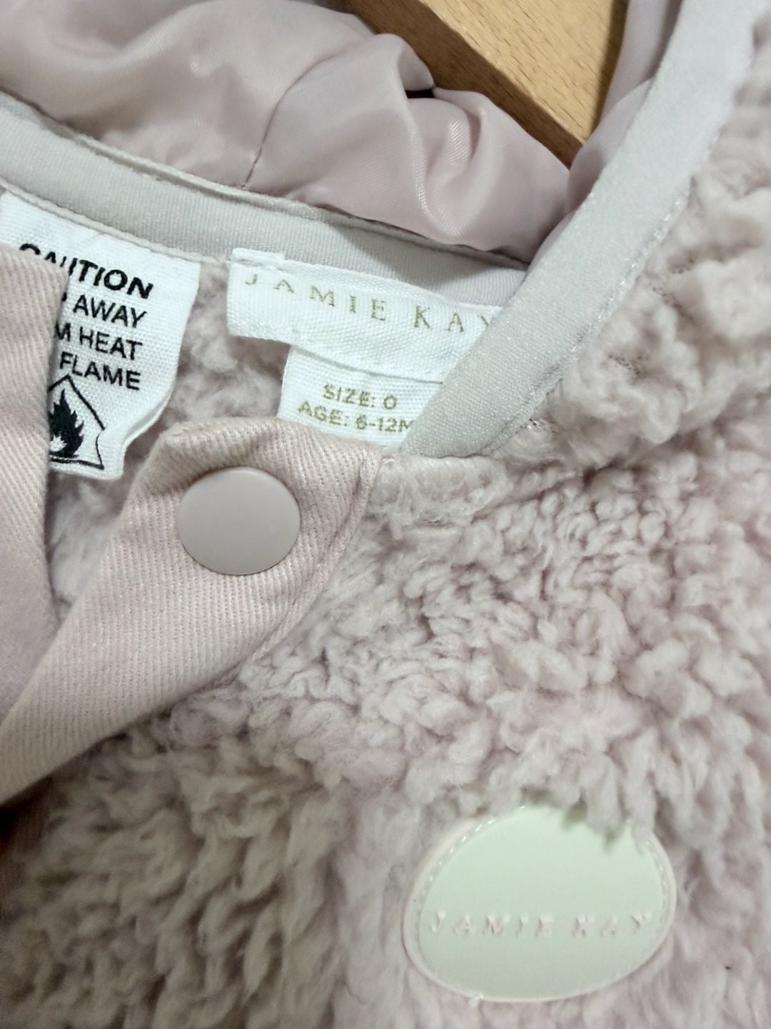 Jamie Kay Teddy Fleece Romper Size 0 Dusty Pink Bear Ears Snowsuit 4