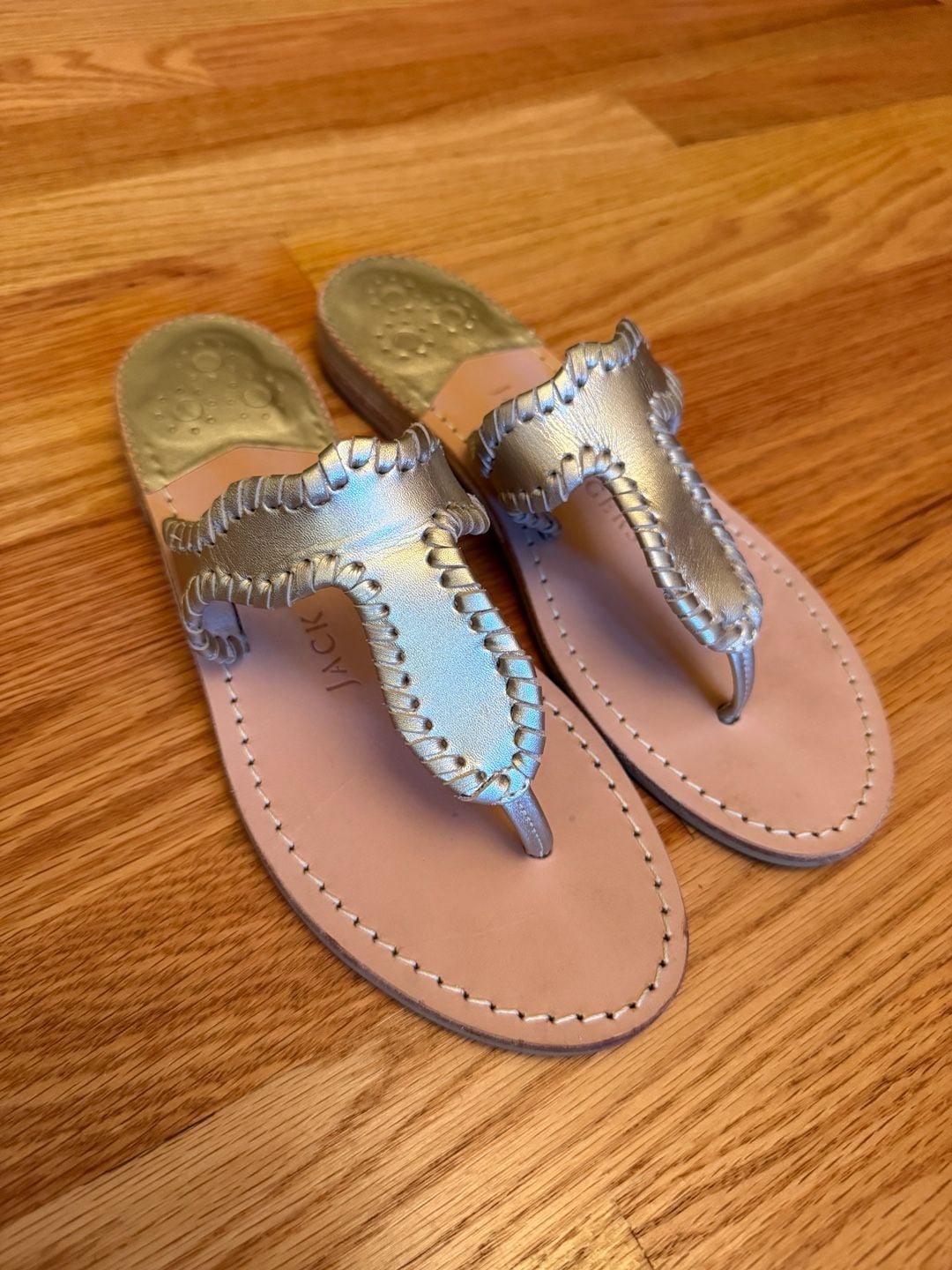 Jack Rogers Jackie Leather Whip-Stitch Demi Wedge Size 6.5M Gold Sandals 2