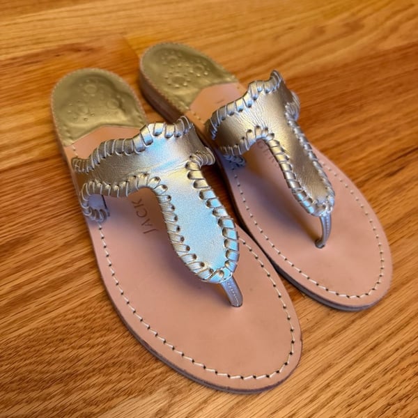 Jack Rogers Jackie Leather Whip-Stitch Demi Wedge Size 6.5M Gold Sandals