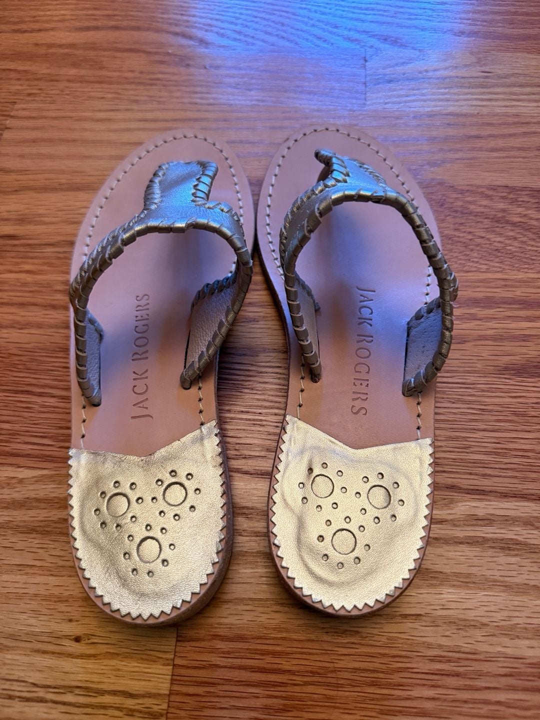 Jack Rogers Jackie Leather Whip-Stitch Demi Wedge Size 6.5M Gold Sandals 3