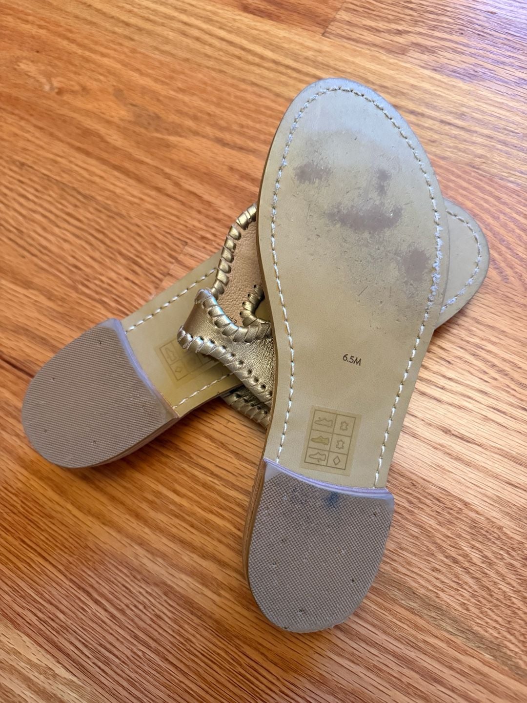 Jack Rogers Jackie Leather Whip-Stitch Demi Wedge Size 6.5M Gold Sandals 4