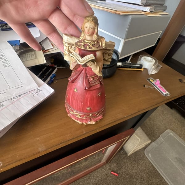 Unbranded Angel Holding Book Figurine Red Gold