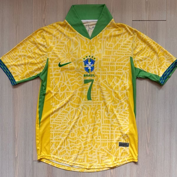 Nike Brazil Home Soccer Jersey Size L Yellow Dri-Fit ADV Vini Jr. #7
