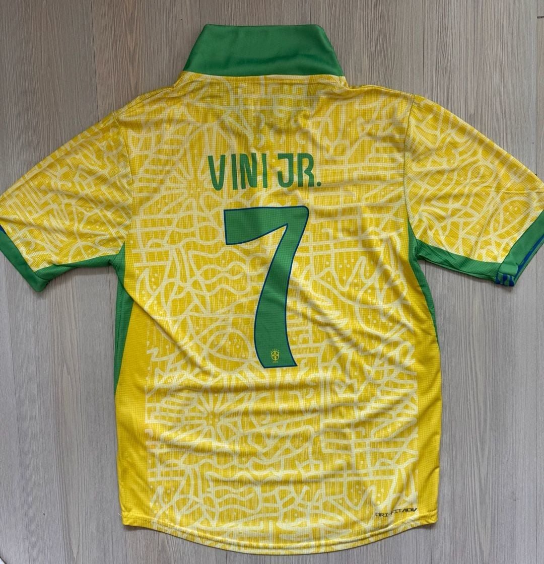 Nike Brazil Home Soccer Jersey Size L Yellow Dri-Fit ADV Vini Jr. #7 10