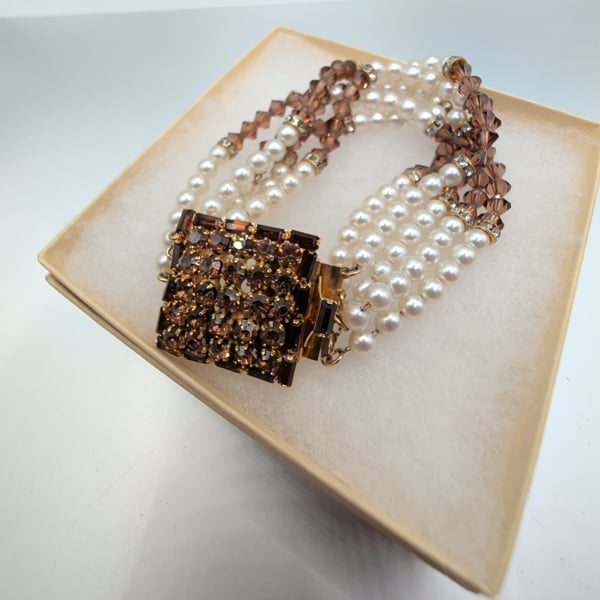 Hobé Multi Strand Pearl And Crystal Bead Bracelet