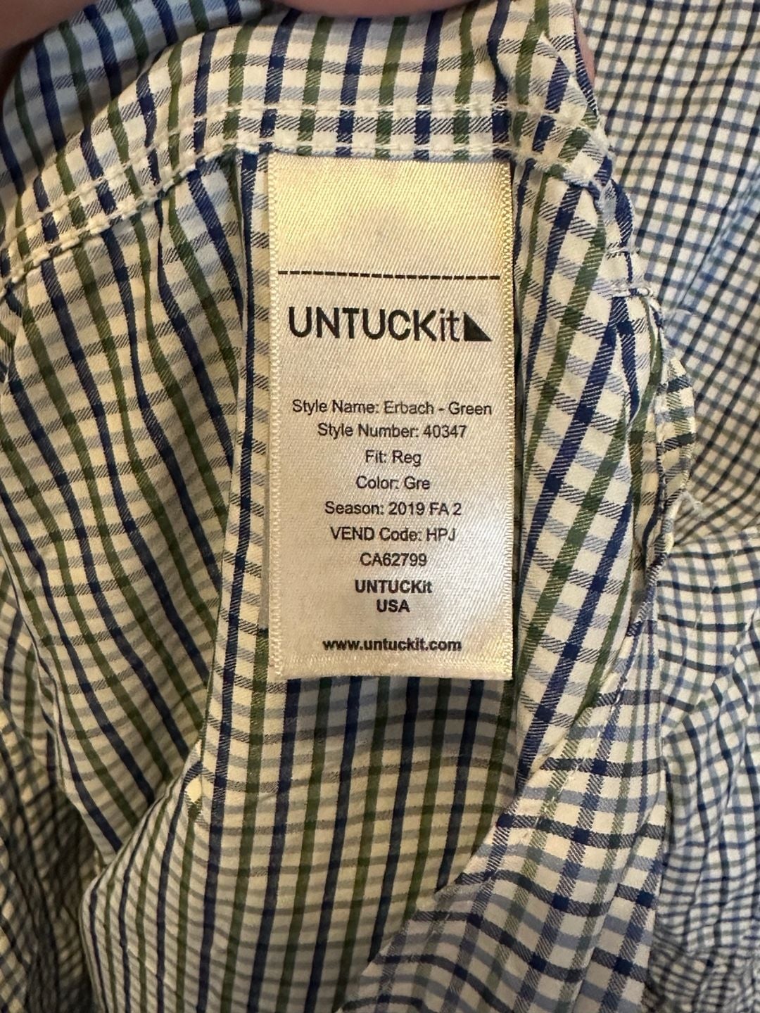 UNTUCKit Erbach Green Plaid Long Sleeve Button Shirt Size Large 5