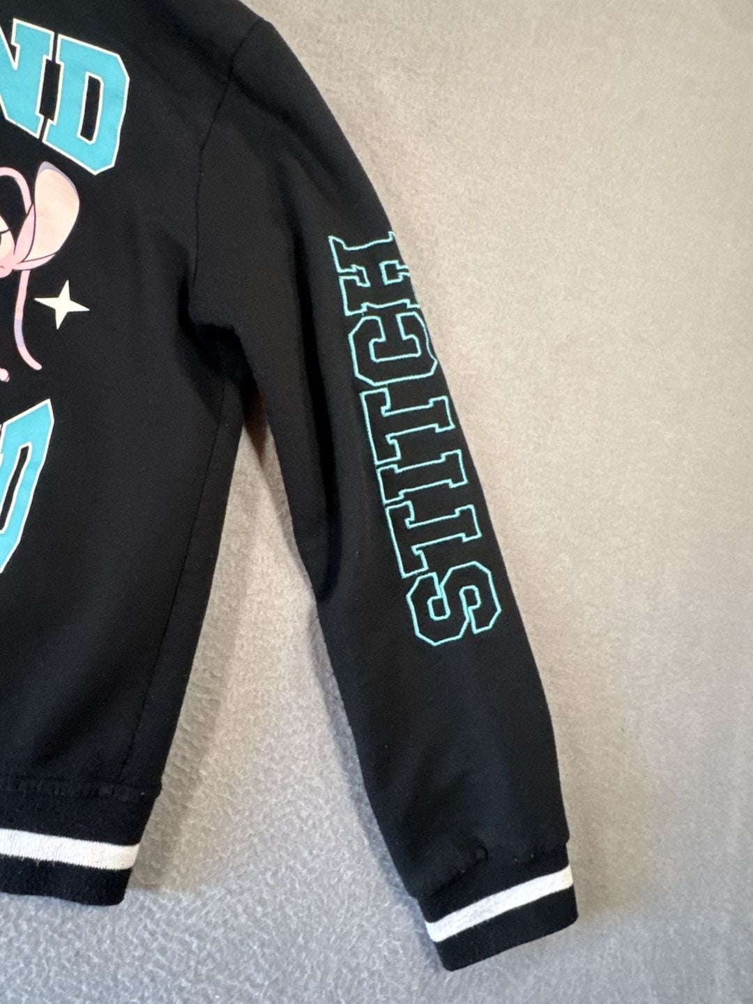 Disney Stitch Varsity Bomber Jacket Size XL 14/16 Black 9