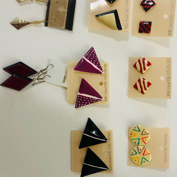 Vintage Fashion Earrings Lot of 8 Geometric Art Deco Style