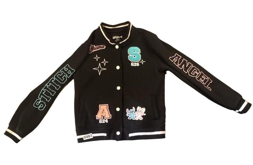 Disney Stitch Varsity Bomber Jacket Size XL 14/16 Black 1