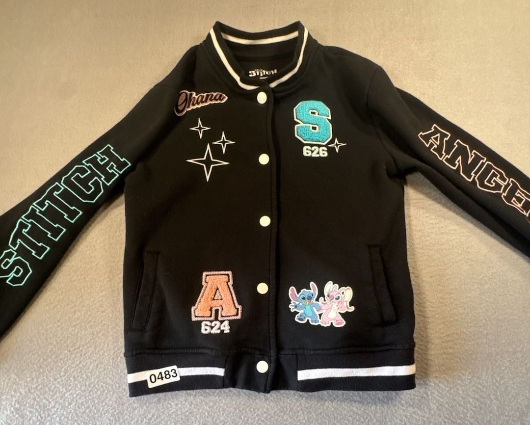 Disney Stitch Varsity Bomber Jacket Size XL 14/16 Black 2
