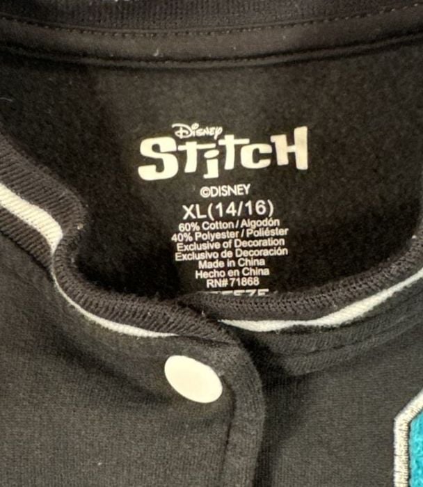 Disney Stitch Varsity Bomber Jacket Size XL 14/16 Black 5