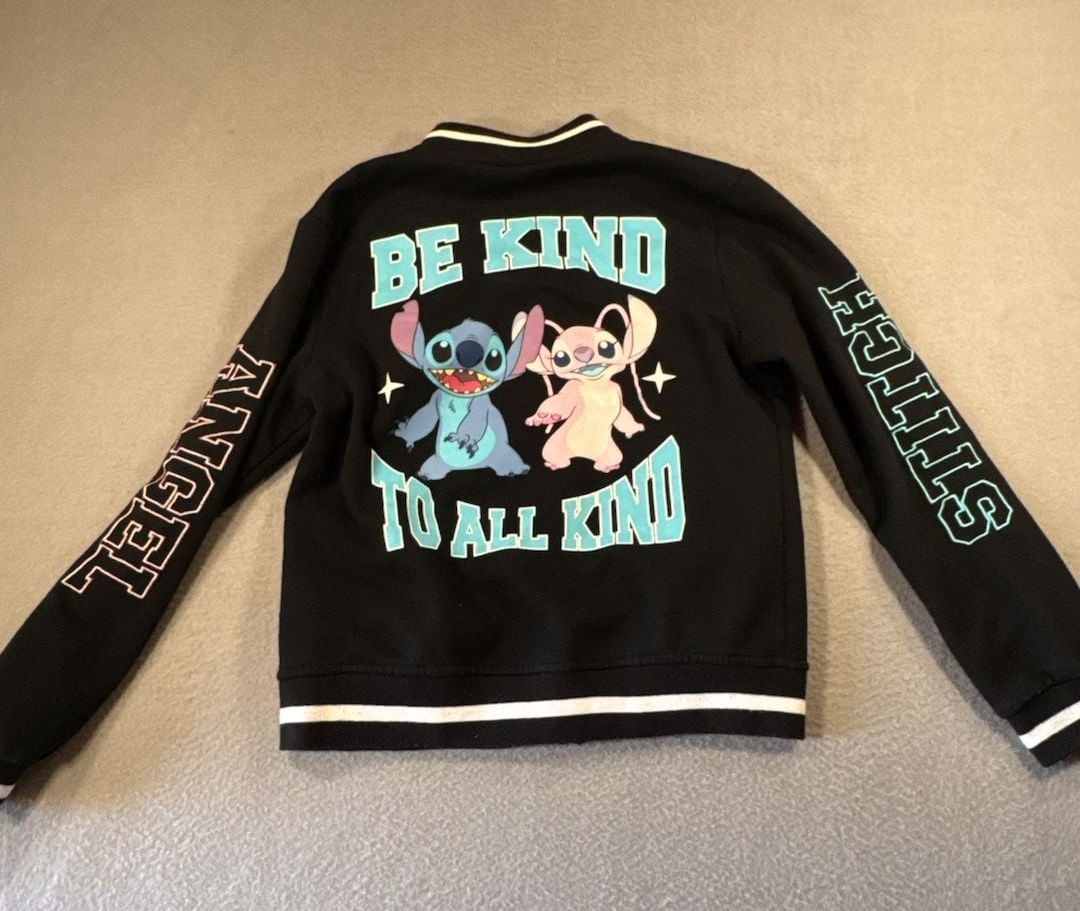Disney Stitch Varsity Bomber Jacket Size XL 14/16 Black 6