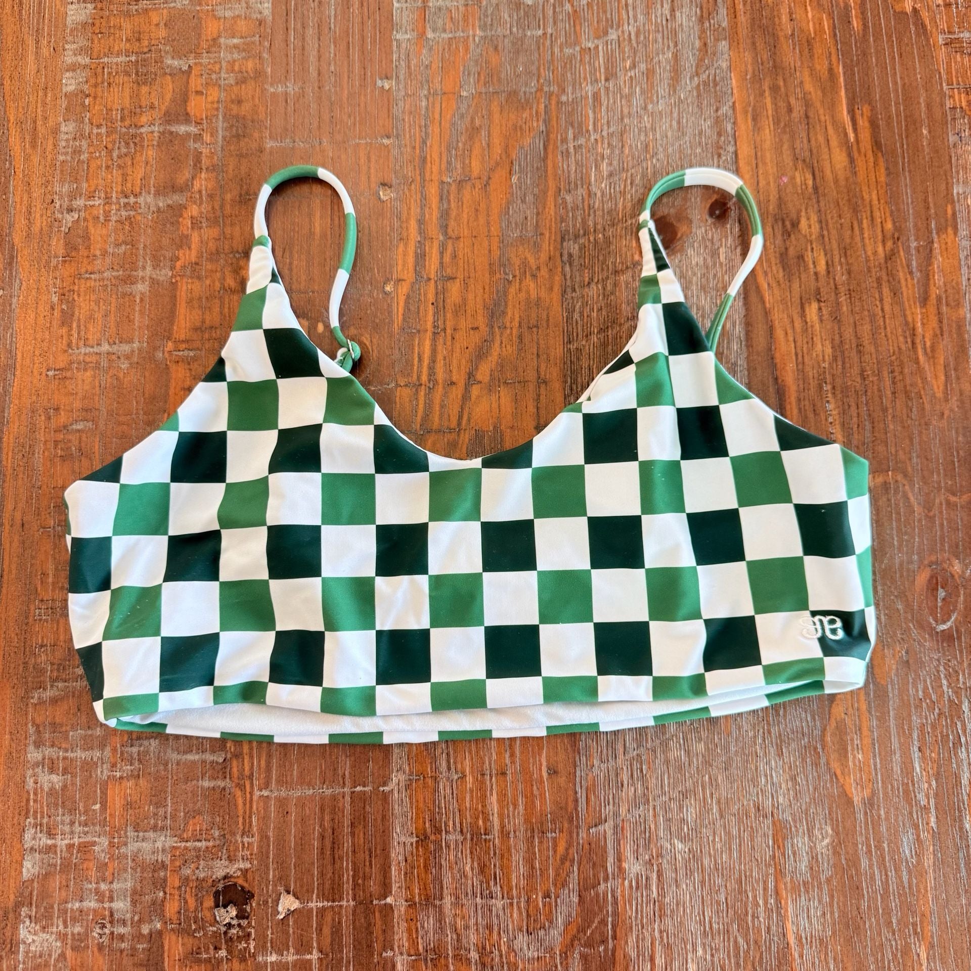 Albion fit Size L Check Mate Green Checkered swim bikini top 2
