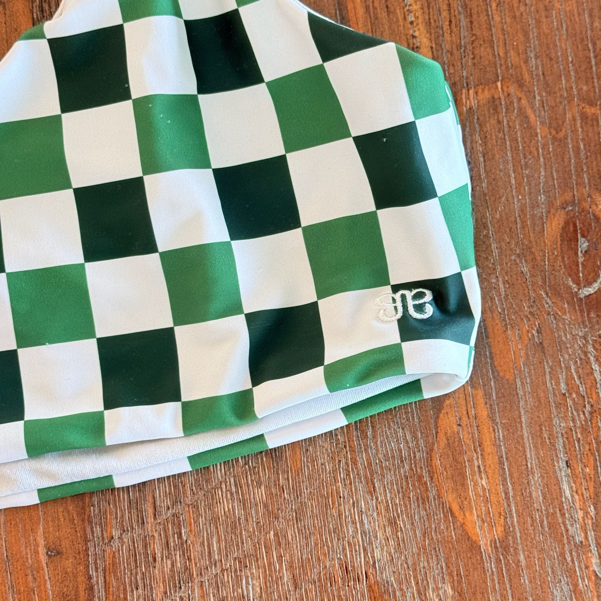 Albion fit Size L Check Mate Green Checkered swim bikini top 3
