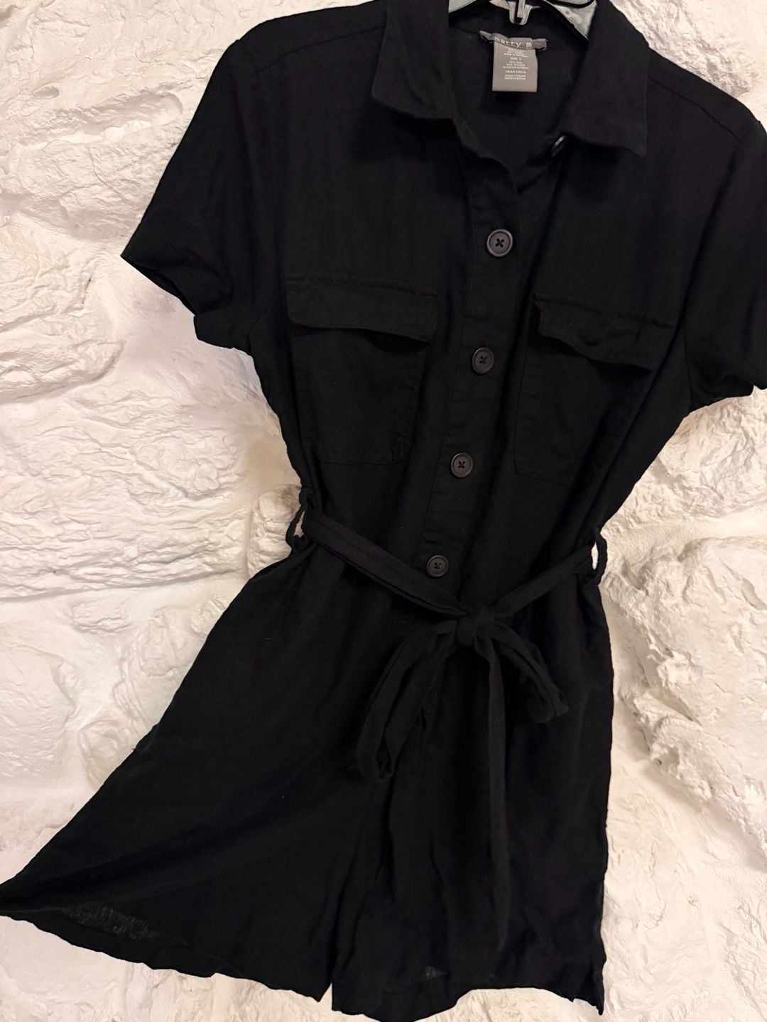 Matty M Utility Jumpsuit Size S Black Linen Viscose Belted Romper 3