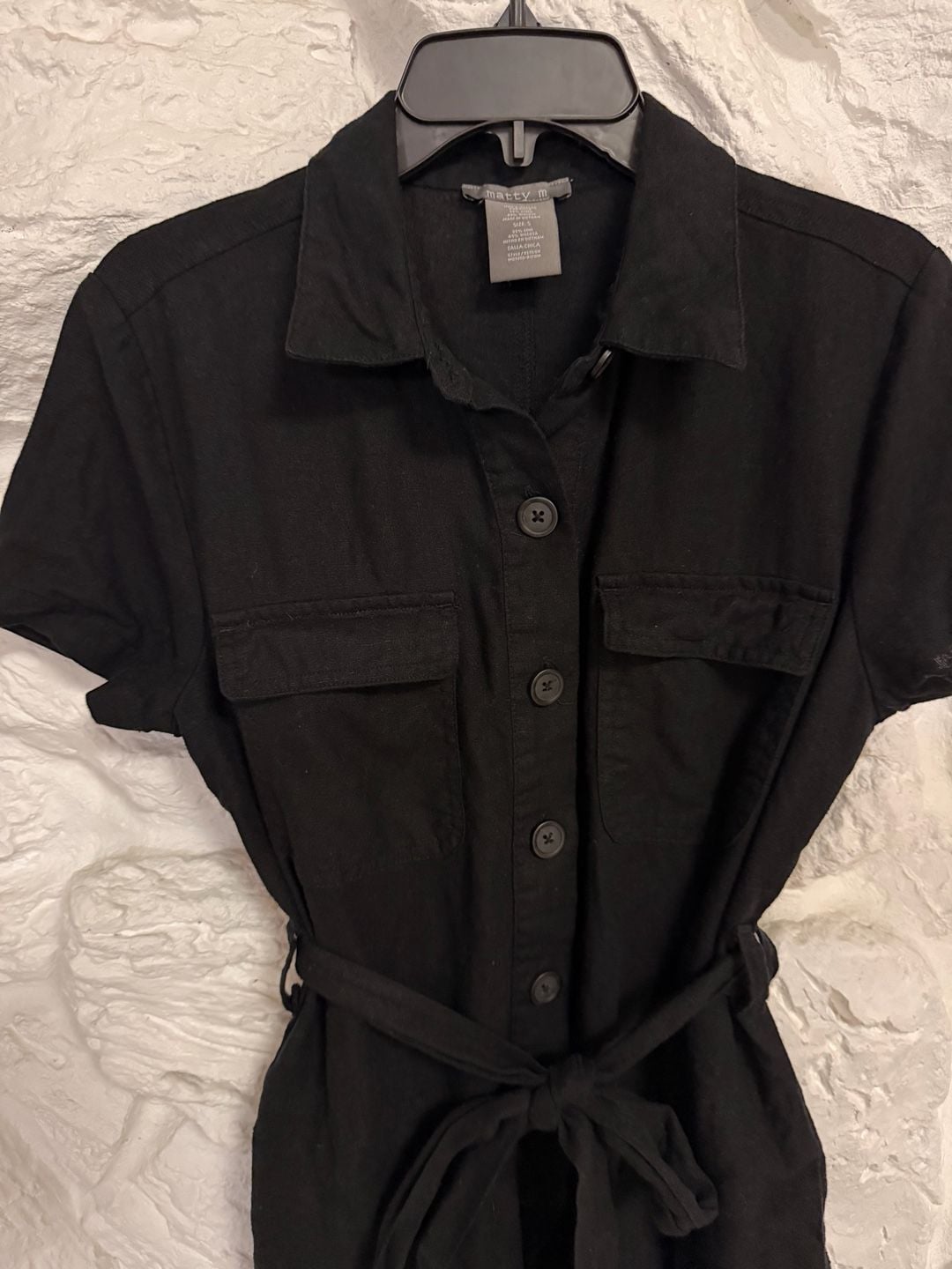 Matty M Utility Jumpsuit Size S Black Linen Viscose Belted Romper 4