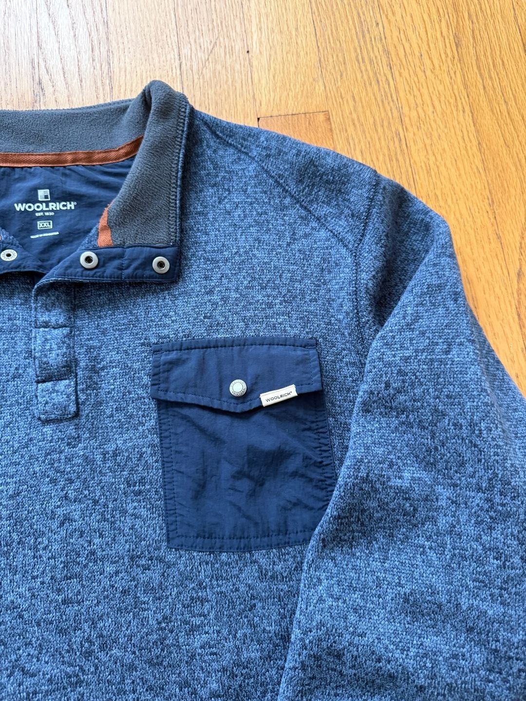 Woolrich Snap Pullover Fleece Size XXL Blue Heather Pocket 4