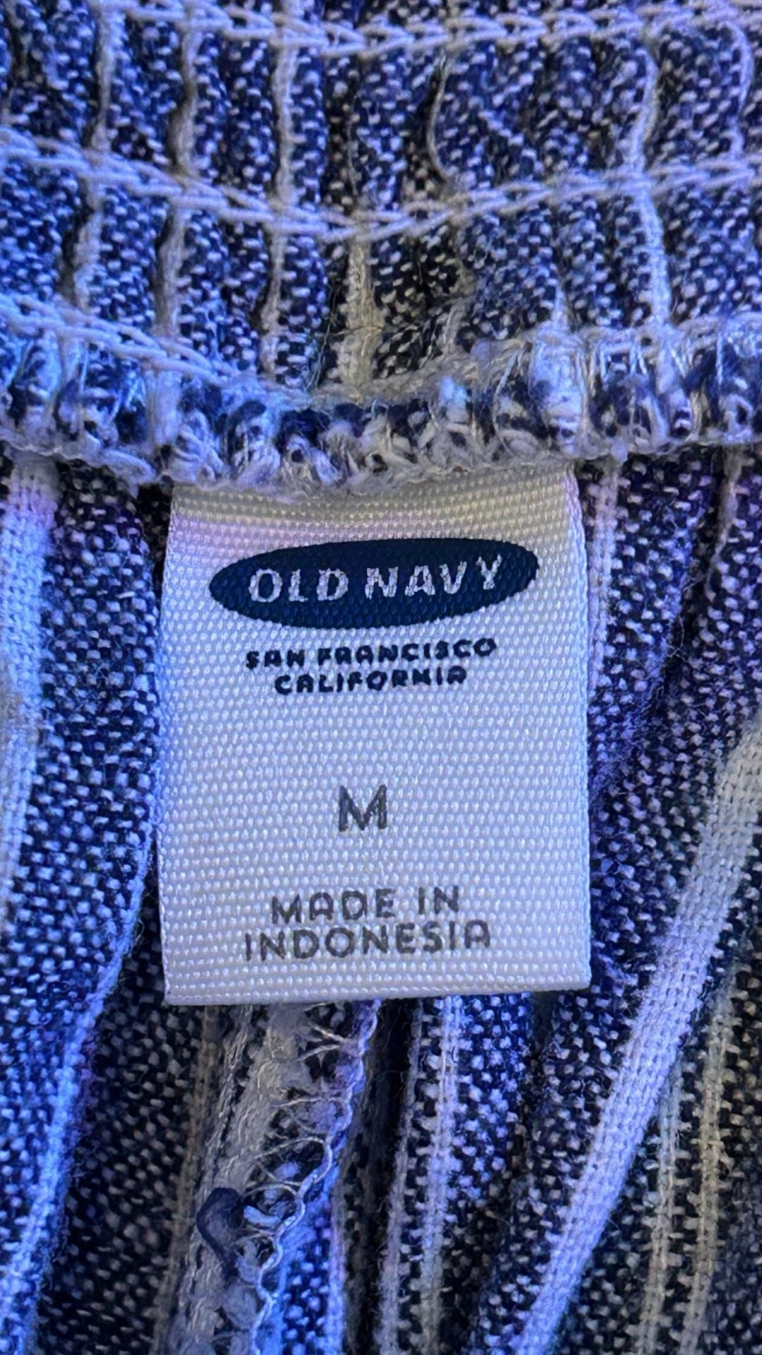 Old Navy Jumpsuit Size M Blue White Striped Linen Blend Smocked 7