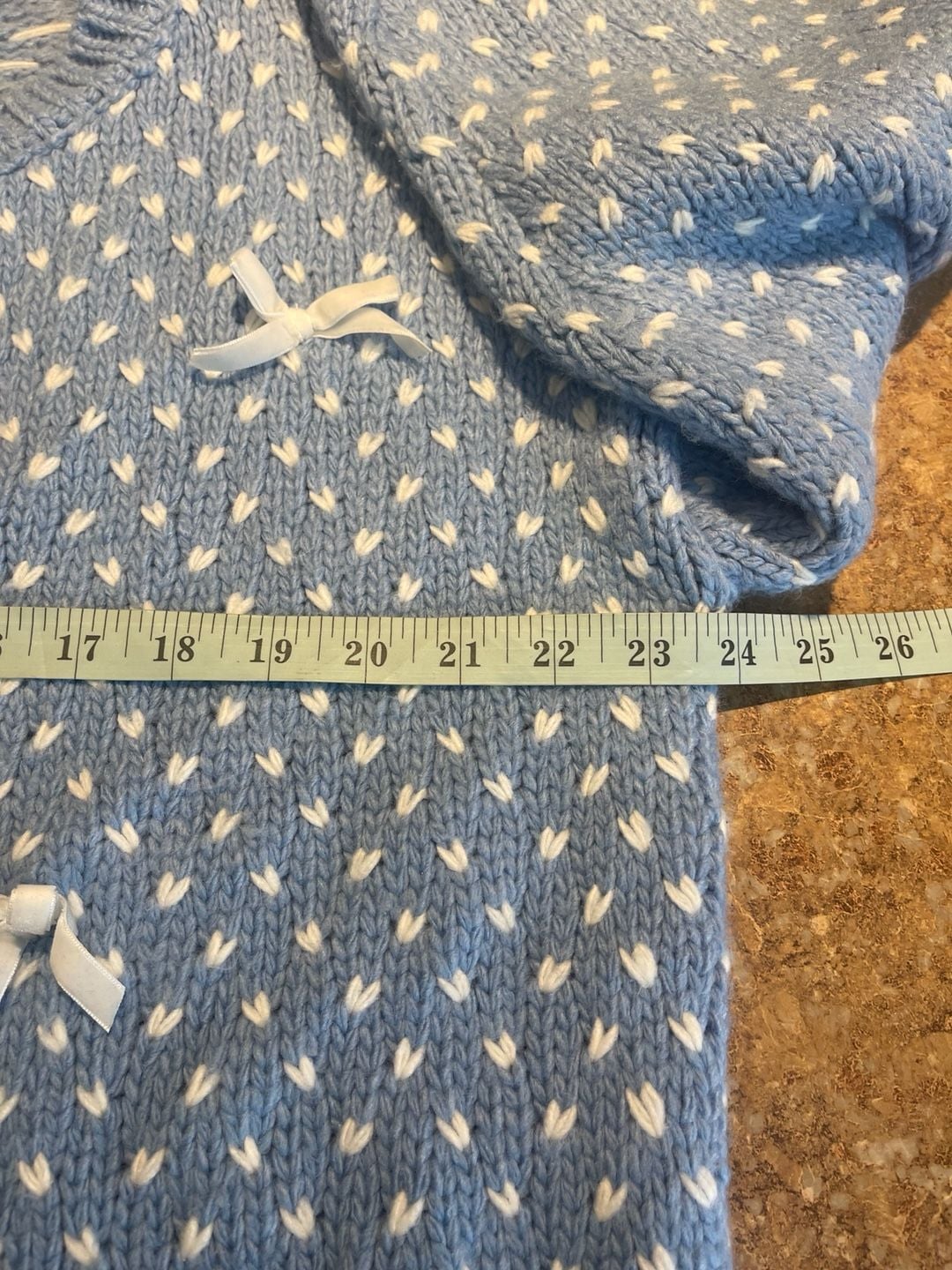 Coquette Bow Boxy Cardigan XL Blue Cream Chunky Knit Balletcore Soft Girl Sweater 11