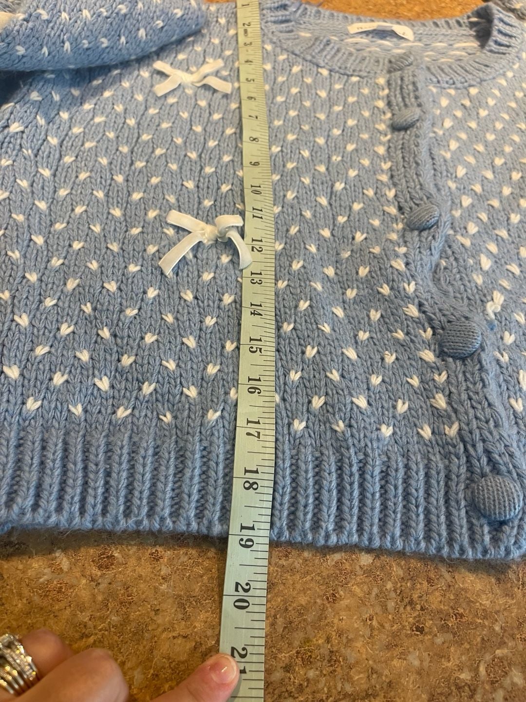 Coquette Bow Boxy Cardigan XL Blue Cream Chunky Knit Balletcore Soft Girl Sweater 12