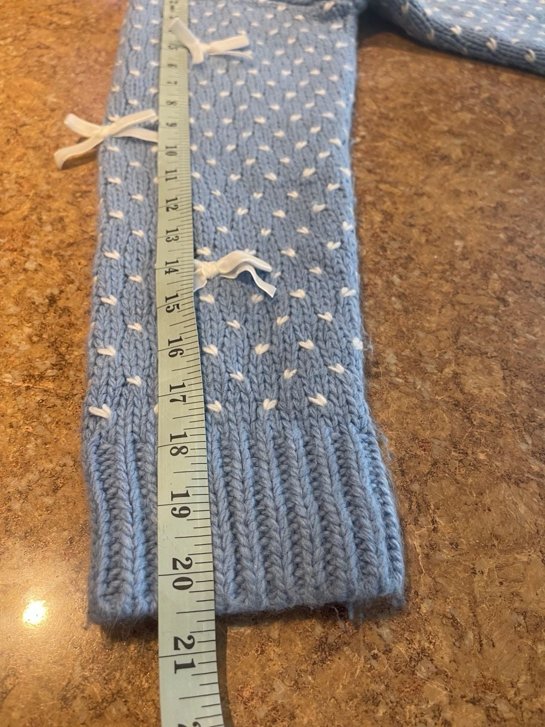 Coquette Bow Boxy Cardigan XL Blue Cream Chunky Knit Balletcore Soft Girl Sweater 13