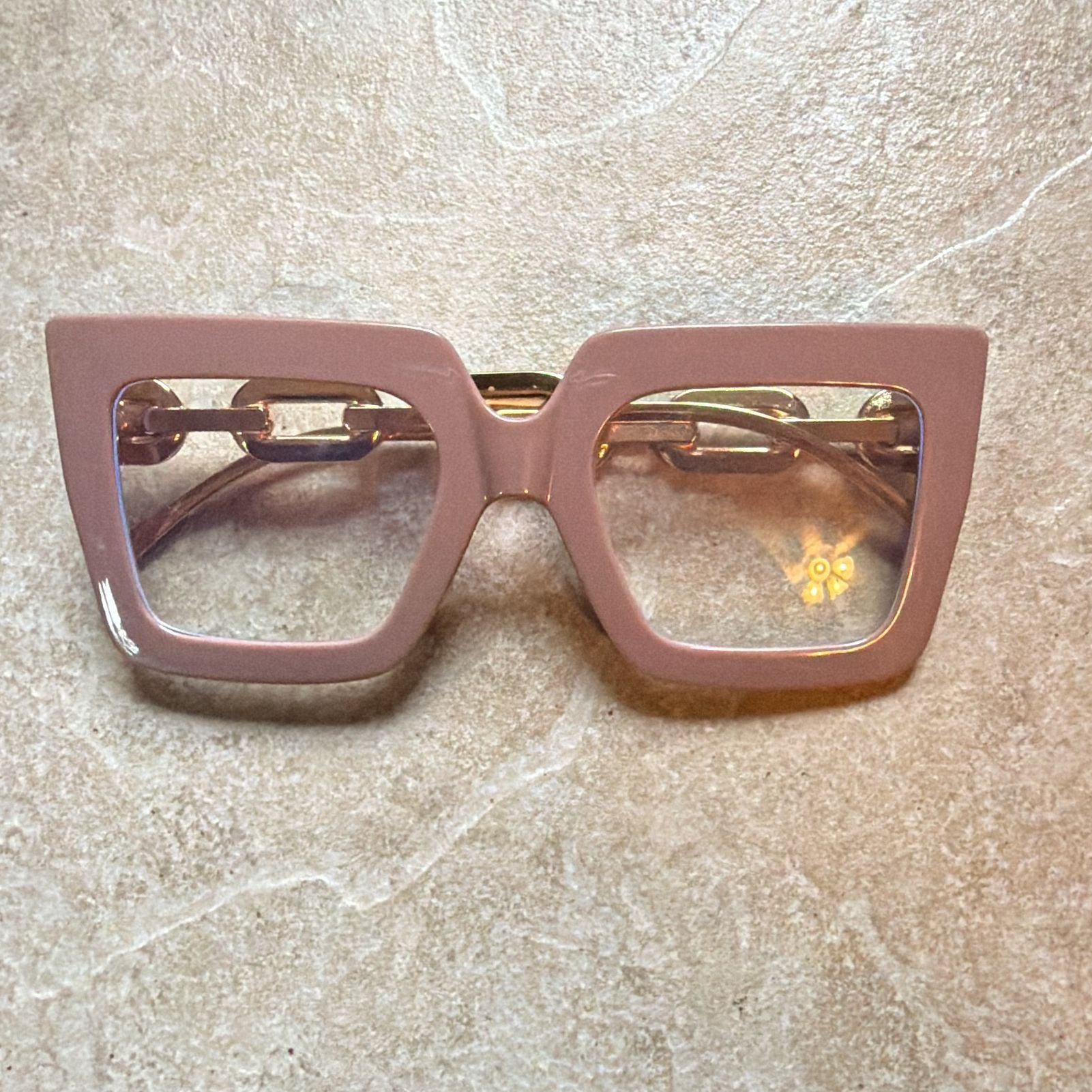 Unbranded Fashion Oversized Square Pink Glasses With Gold Chain Links 2