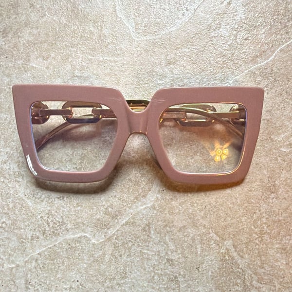 Unbranded Fashion Oversized Square Pink Glasses With Gold Chain Links