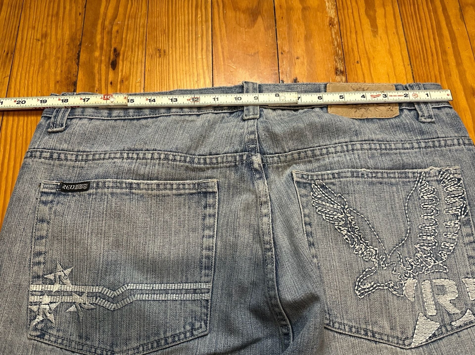 RJ Intelligent Design Jeans Size 38x30 Light Wash Distressed Y2K 6