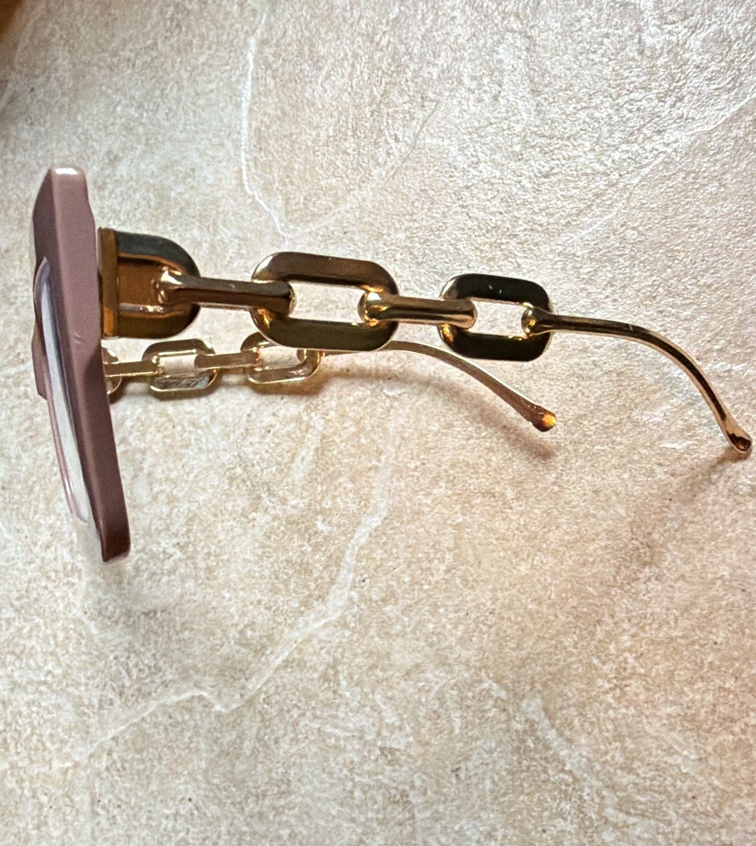 Unbranded Fashion Oversized Square Pink Glasses With Gold Chain Links 4