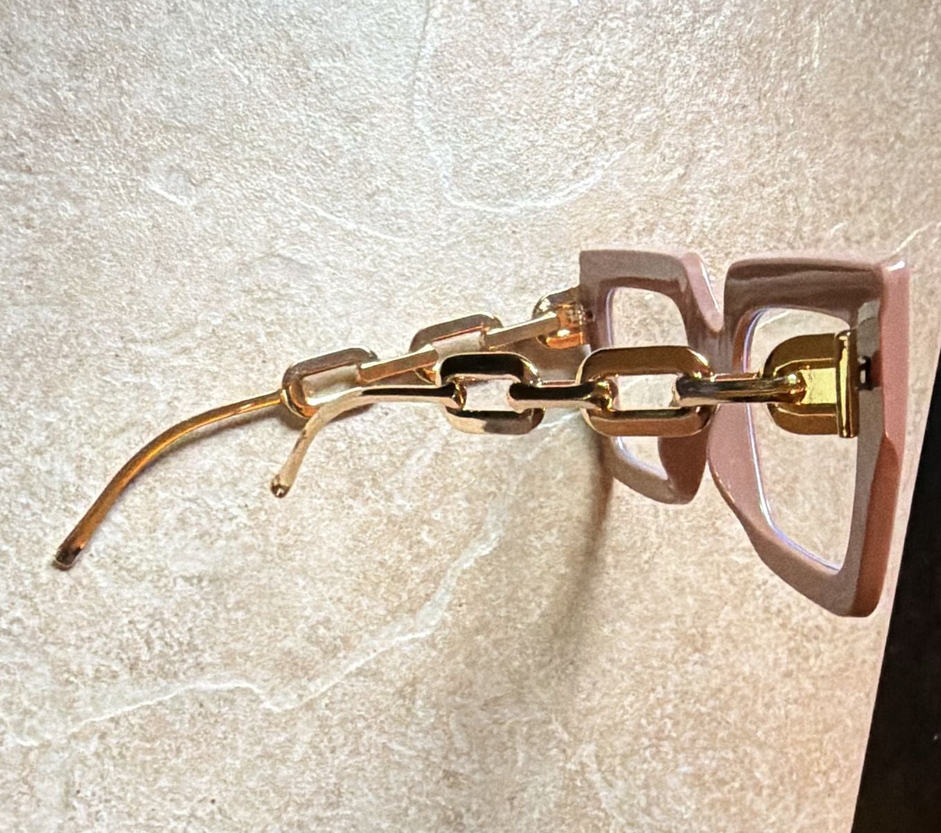 Unbranded Fashion Oversized Square Pink Glasses With Gold Chain Links 5