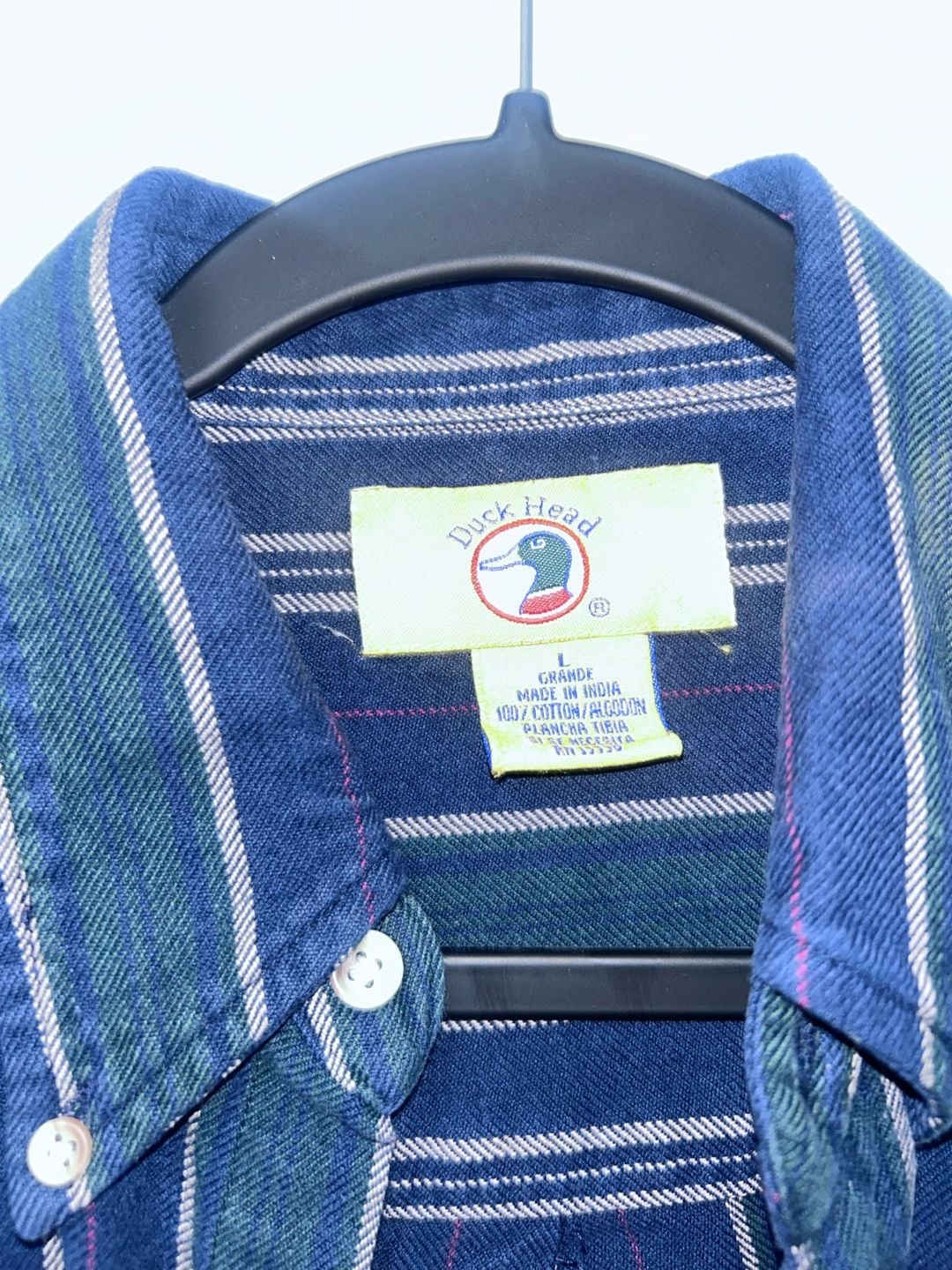 Duck Head Striped Button Down Shirt Size L Blue Green Long Sleeve 4