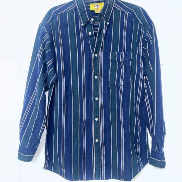 Duck Head Striped Button Down Shirt Size L Blue Green Long Sleeve
