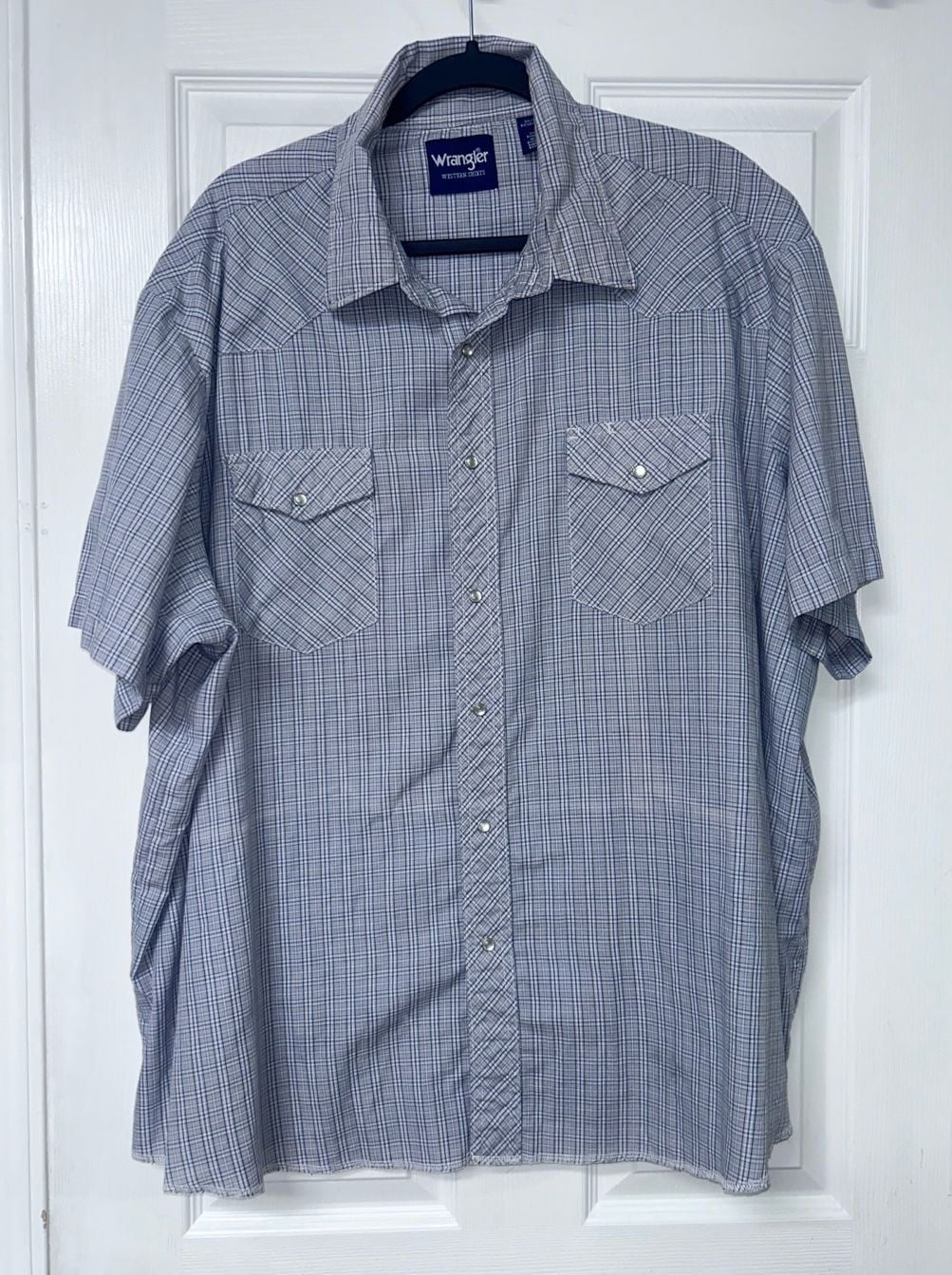 Wrangler Western Shirt Size 3X Blue Plaid Short Sleeve 2