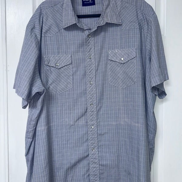 Wrangler Western Shirt Size 3X Blue Plaid Short Sleeve