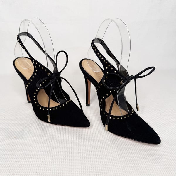 Schutz Black Suede Studded Tie Heels Size 6B