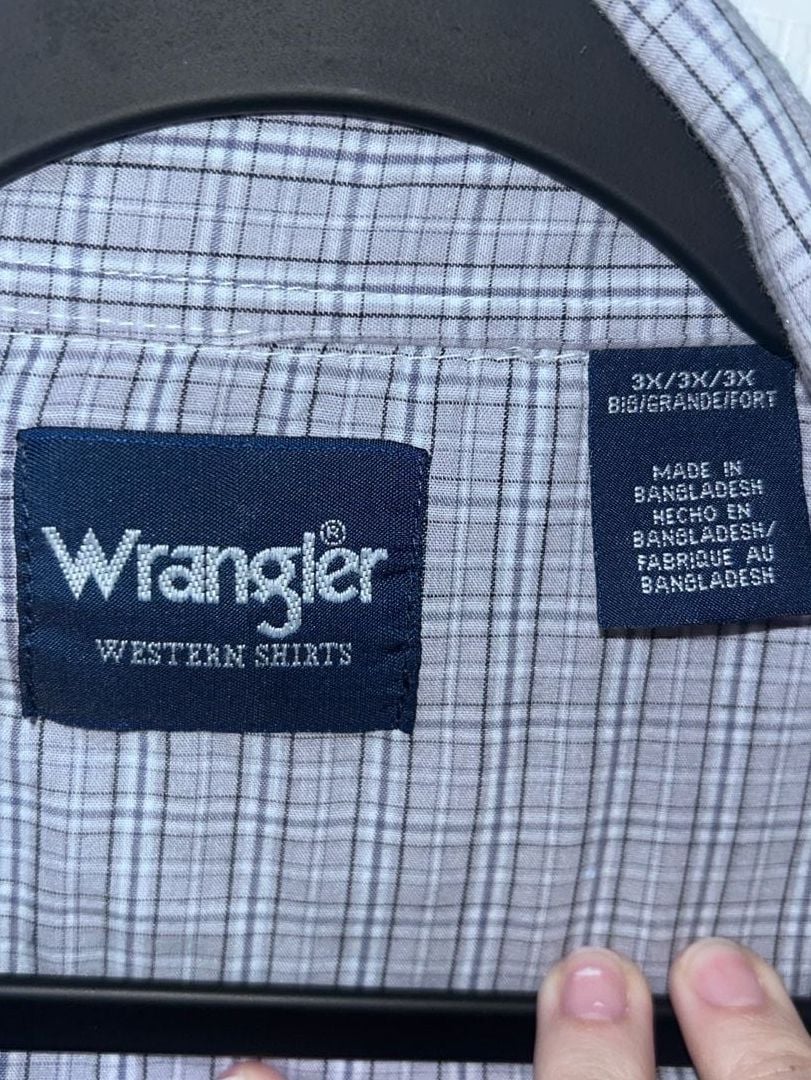 Wrangler Western Shirt Size 3X Blue Plaid Short Sleeve 4