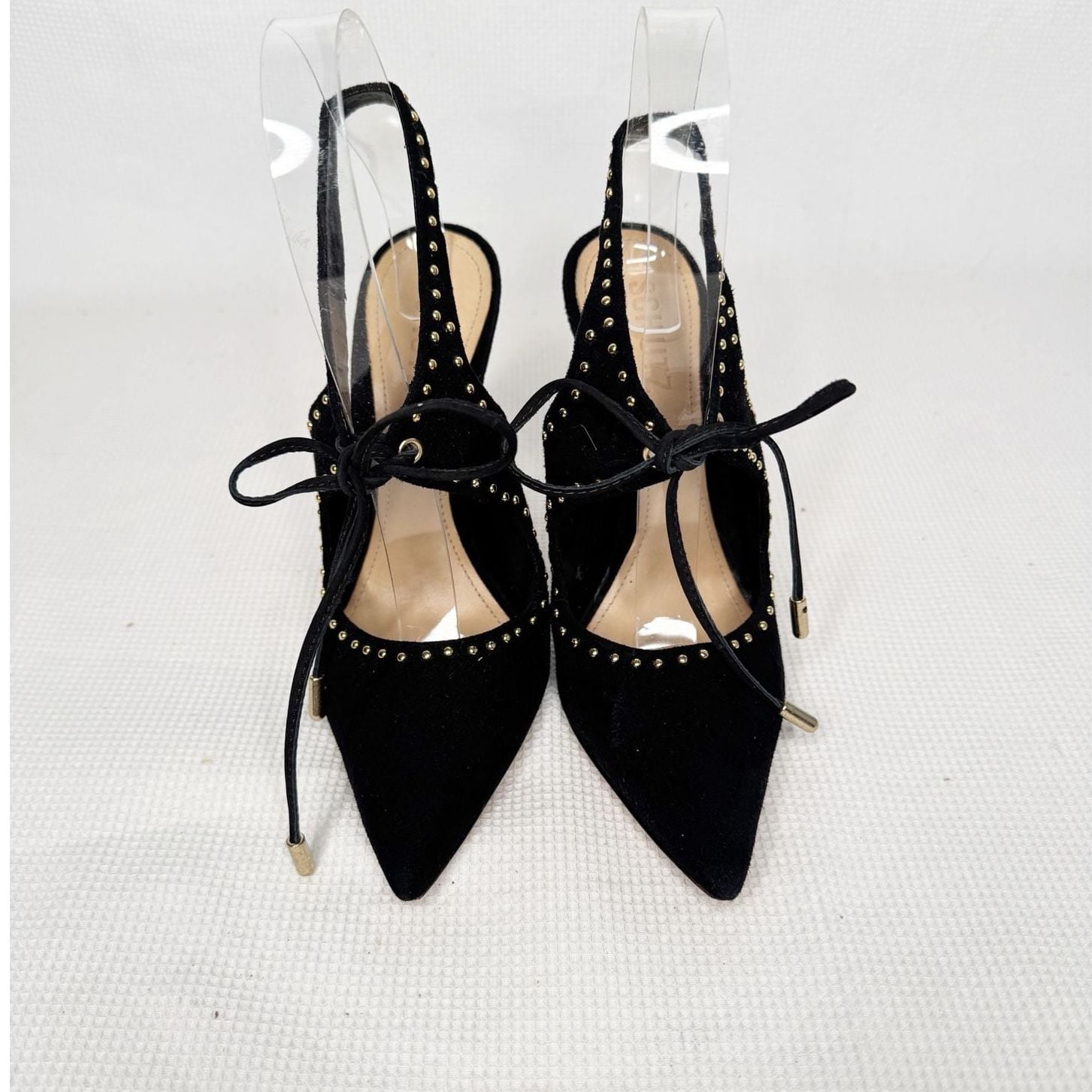 Schutz Black Suede Studded Tie Heels Size 6B 3