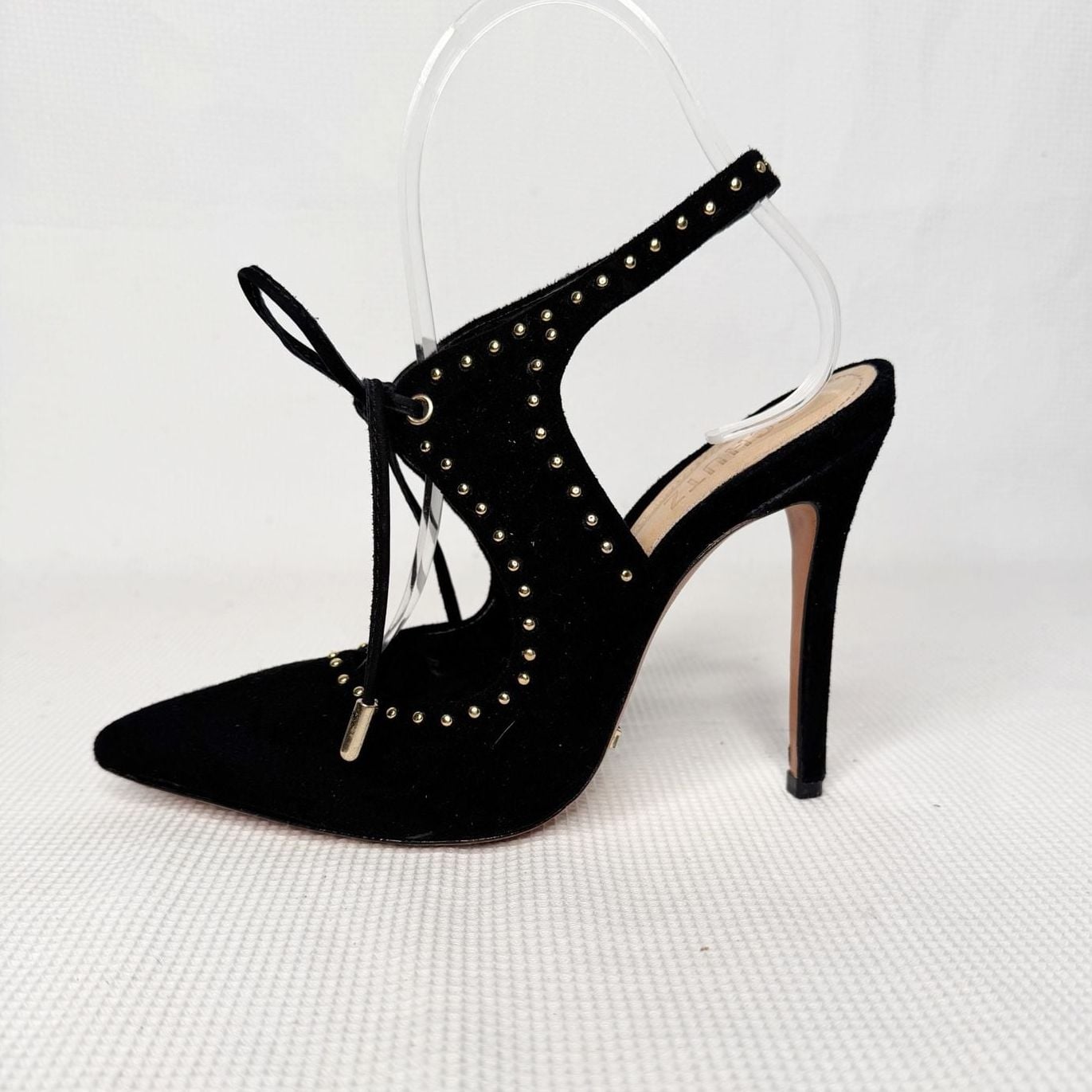 Schutz Black Suede Studded Tie Heels Size 6B 4