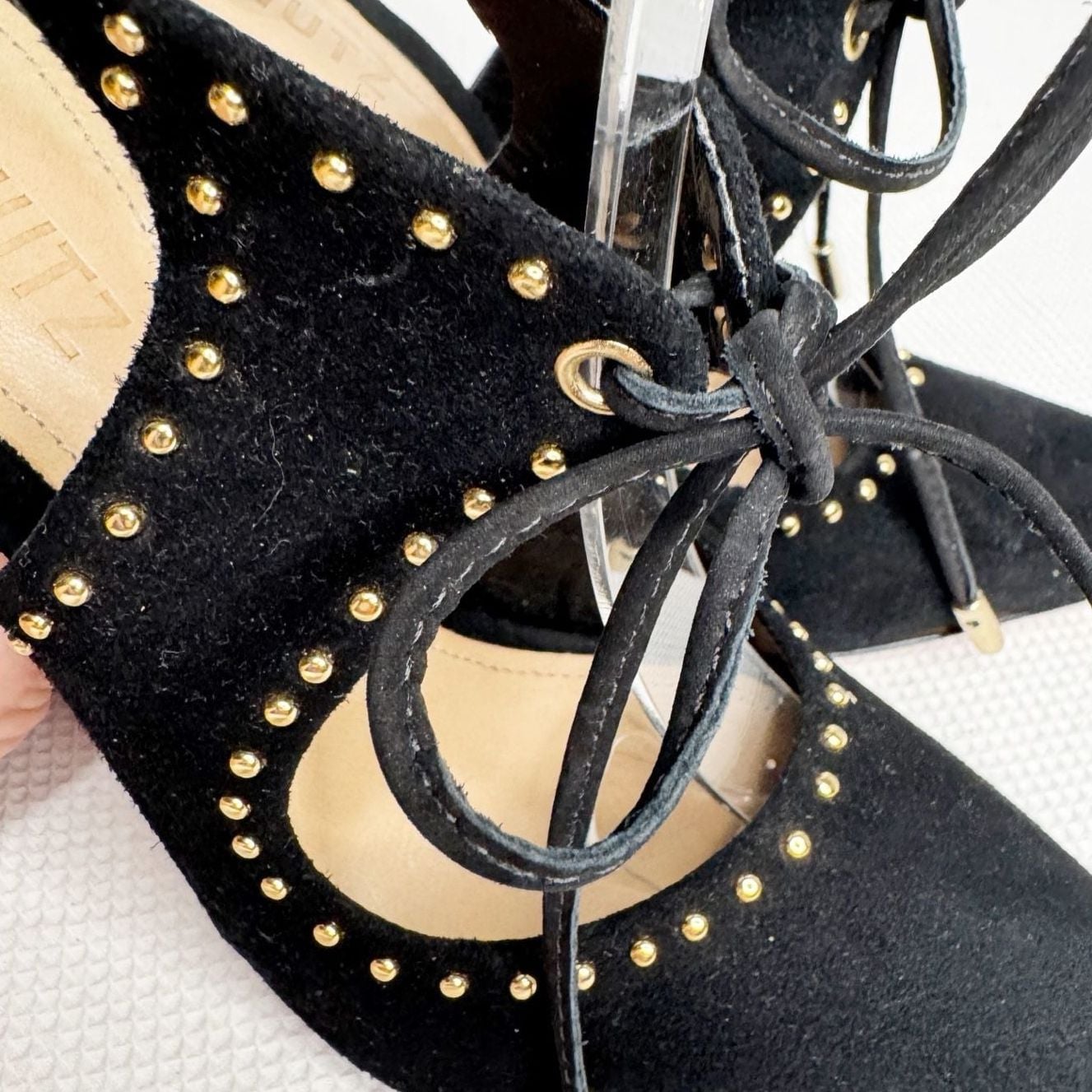 Schutz Black Suede Studded Tie Heels Size 6B 7