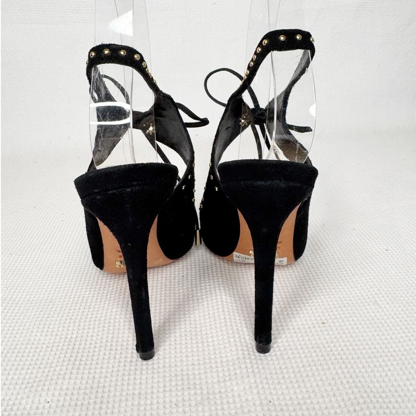Schutz Black Suede Studded Tie Heels Size 6B 5