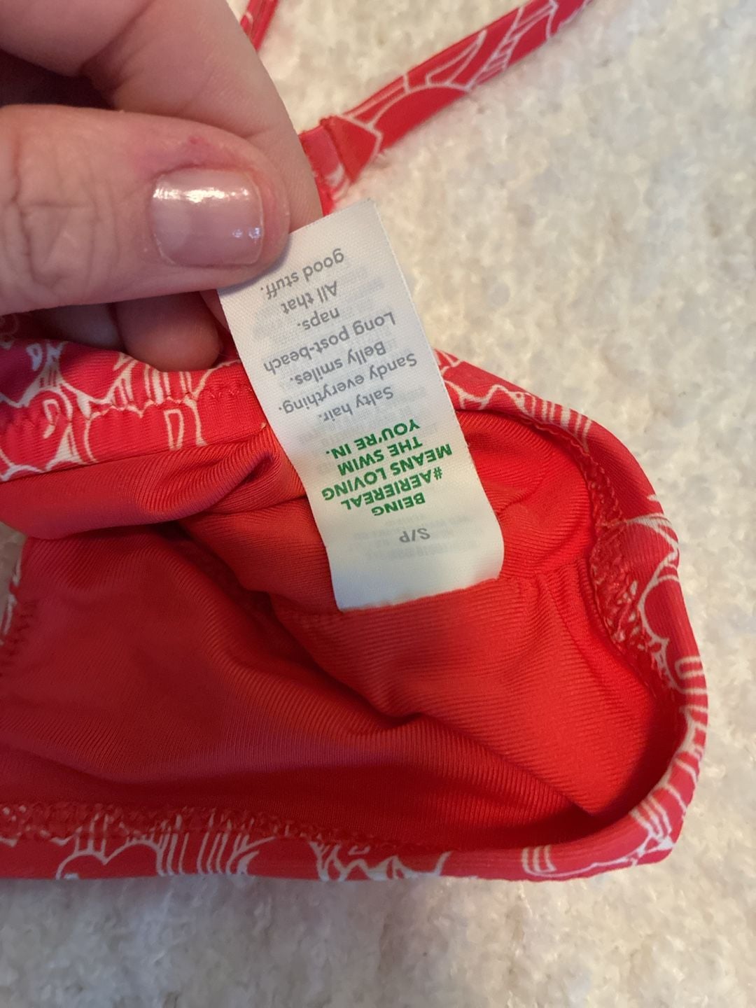 Aerie Orange Red White Heart Scoop Bikini Size S Z117 2