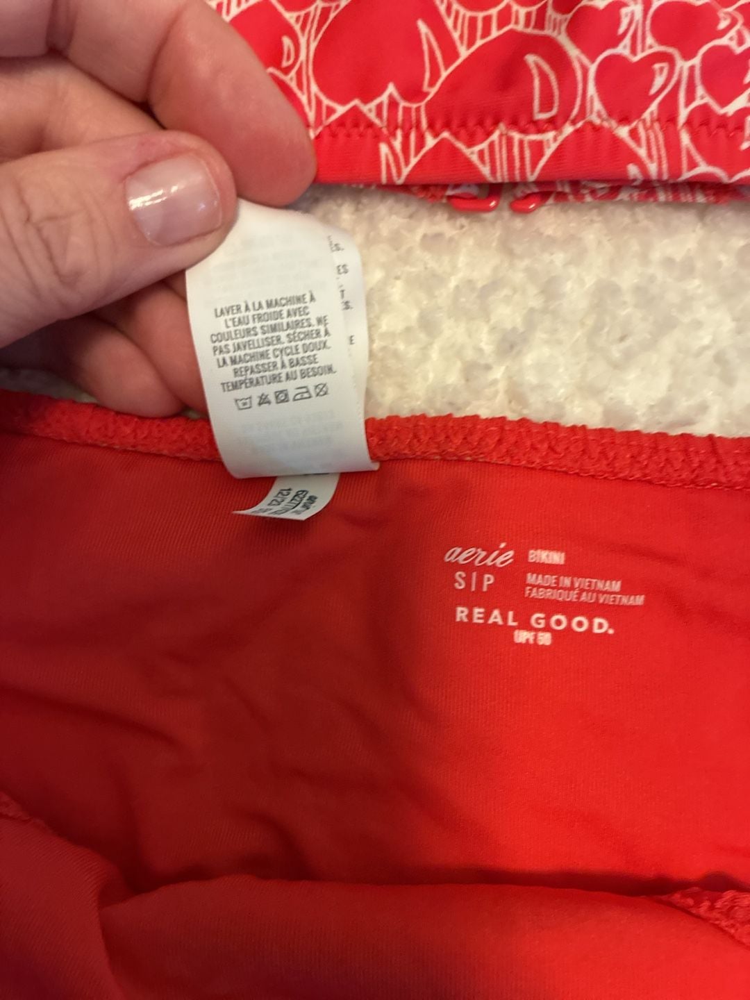 Aerie Orange Red White Heart Scoop Bikini Size S Z117 6