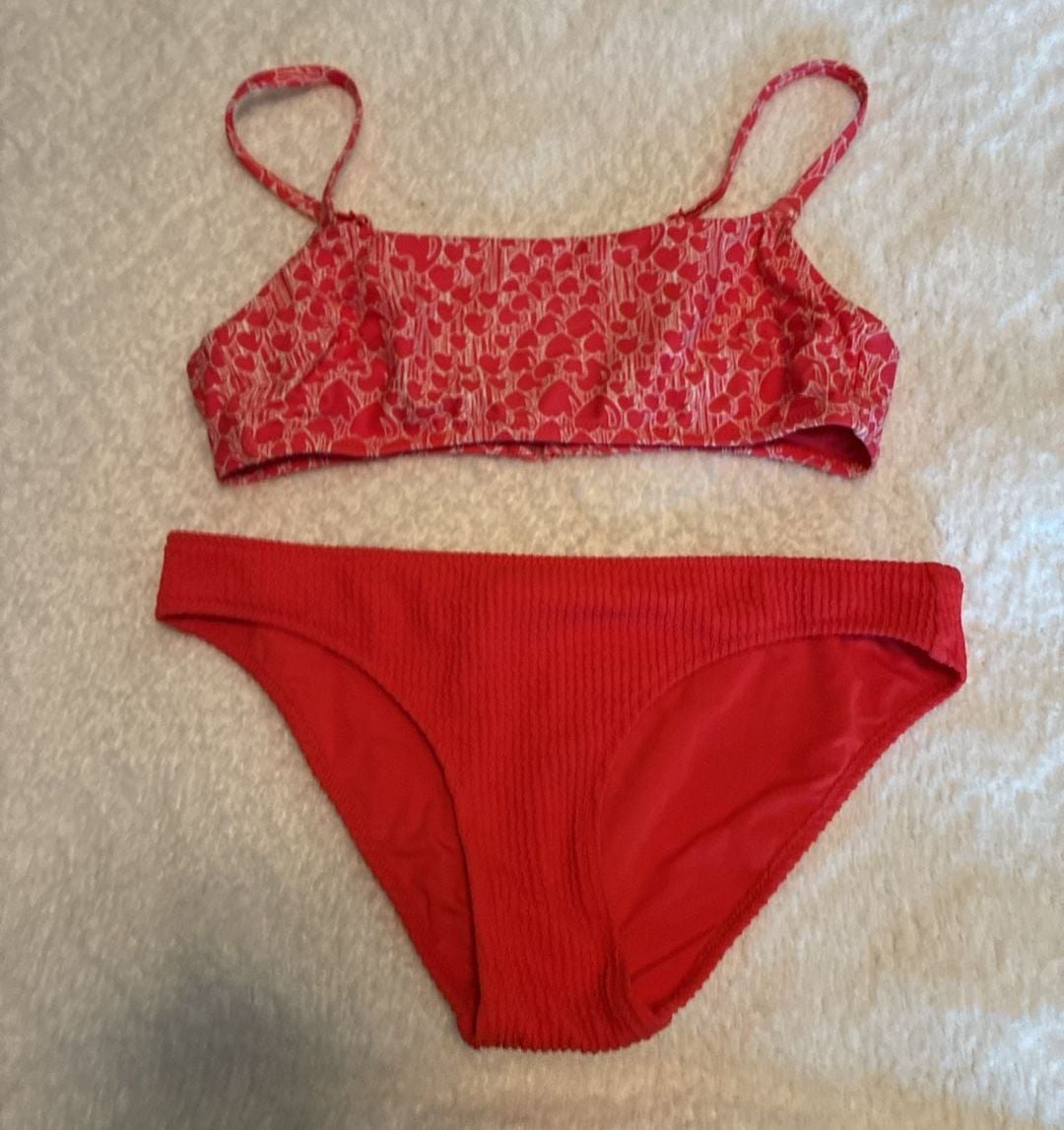 Aerie Orange Red White Heart Scoop Bikini Size S Z117 1